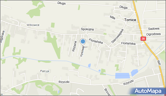 Tomice powiat wadowicki, Irysowa, mapa Tomice powiat wadowicki