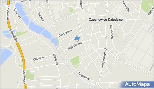 Czechowice-Dziedzice, Jagiellońska, mapa Czechowic-Dziedzic