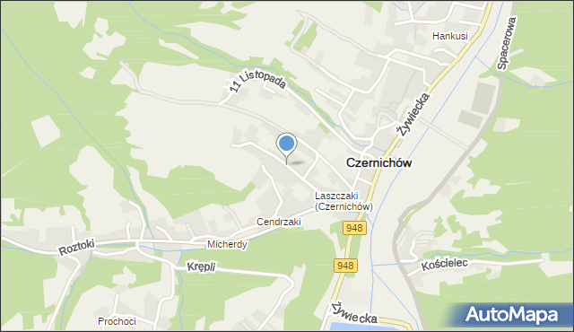Czernichów powiat żywiecki, Jana Pawła II, mapa Czernichów powiat żywiecki