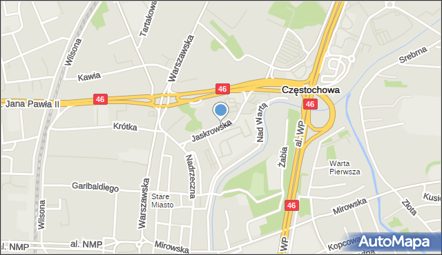 Częstochowa, Jaskrowska, mapa Częstochowy