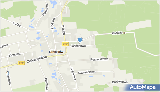 Droszków gmina Zabór, Jaśminowa, mapa Droszków gmina Zabór