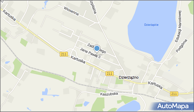 Dzierżążno gmina Kartuzy, Jana Pawła II, mapa Dzierżążno gmina Kartuzy