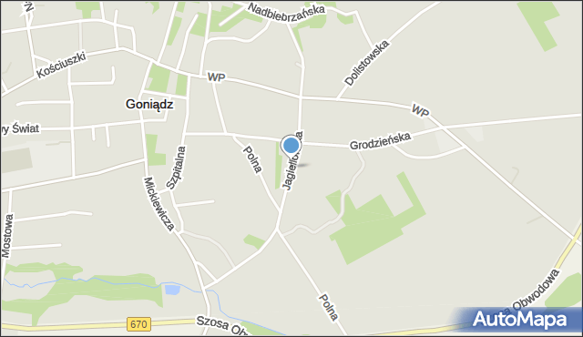 Goniądz, Jagiellońska, mapa Goniądz