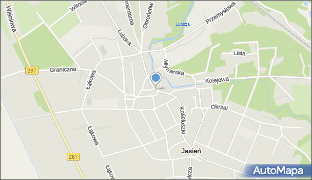 Jasień powiat żarski, Jana Pawła II, mapa Jasień powiat żarski