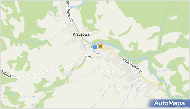 Krzyżowa gmina Jeleśnia, Jaśminowa, mapa Krzyżowa gmina Jeleśnia