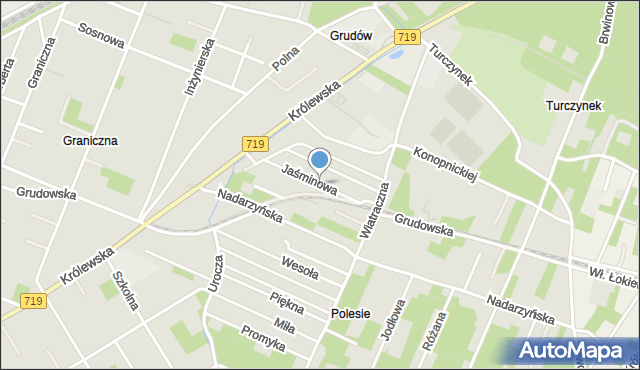 Milanówek, Jaśminowa, mapa Milanówek