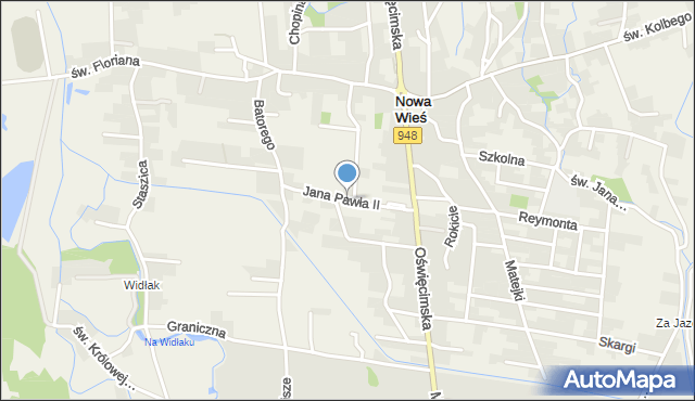 Nowa Wieś gmina Kęty, Jana Pawła II, mapa Nowa Wieś gmina Kęty