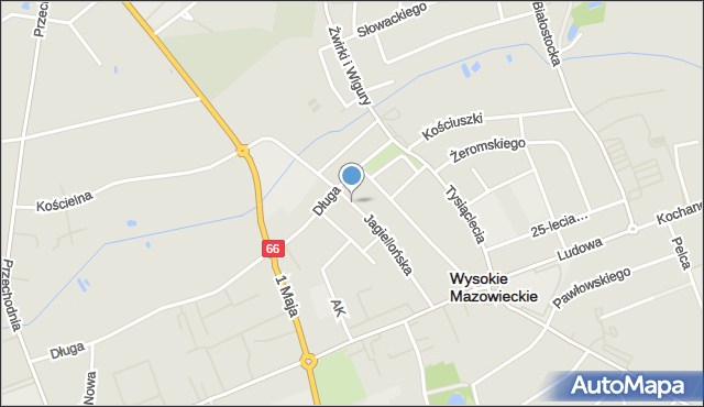 Wysokie Mazowieckie, Jagiellońska, mapa Wysokie Mazowieckie