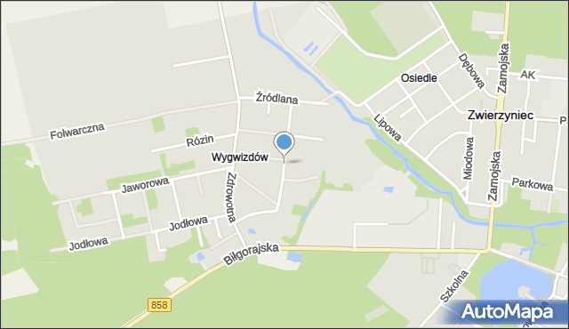 Zwierzyniec powiat zamojski, Jaśminowa, mapa Zwierzyniec powiat zamojski