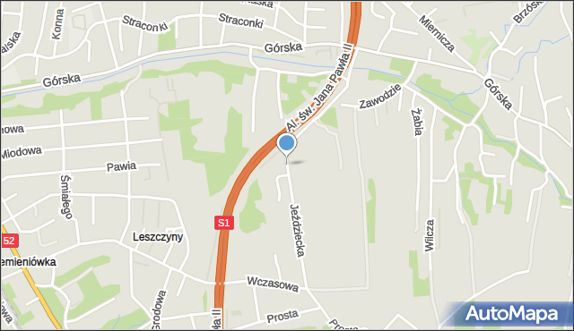 Bielsko-Biała, Jeździecka, mapa Bielsko-Białej