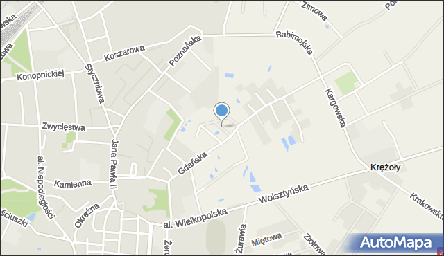 Krężoły gmina Sulechów, Jęczmienna, mapa Krężoły gmina Sulechów