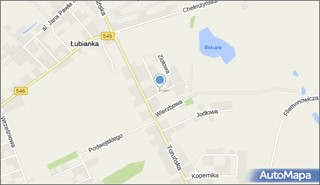 Łubianka powiat toruński, Jesionowa, mapa Łubianka powiat toruński