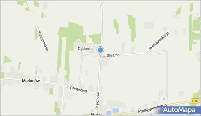 Mokra Wieś gmina Tłuszcz, Jesionowa, mapa Mokra Wieś gmina Tłuszcz