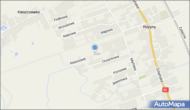 Różyny, Jesionowa, mapa Różyny