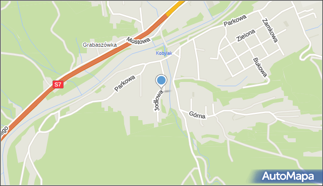 Myślenice, Jodłowa, mapa Myślenice