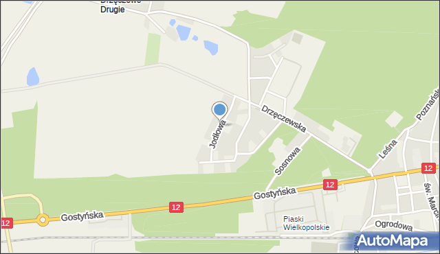Piaski powiat gostyński, Jodłowa, mapa Piaski powiat gostyński
