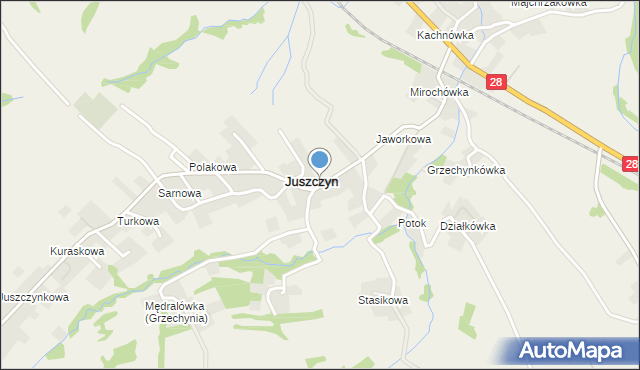 Juszczyn gmina Maków Podhalański, Juszczyn, mapa Juszczyn gmina Maków Podhalański