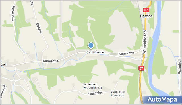 Barcice gmina Stary Sącz, Kamienna, mapa Barcice gmina Stary Sącz