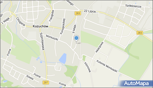 Kożuchów powiat nowosolski, Kącik Szczęścia, mapa Kożuchów powiat nowosolski