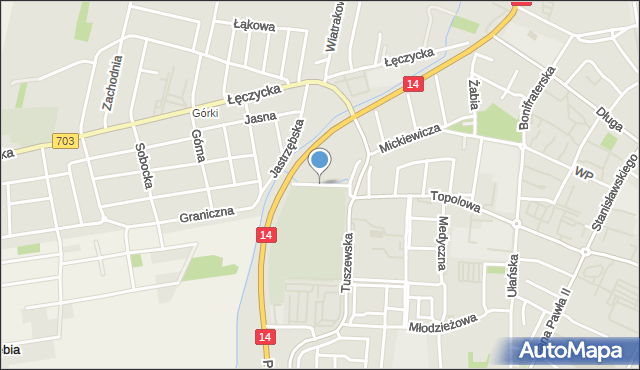 Łowicz, Kamienna, mapa Łowicza