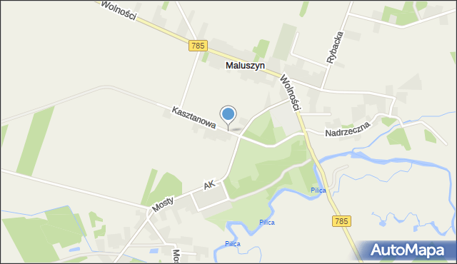 Maluszyn gmina Żytno, Kasztanowa, mapa Maluszyn gmina Żytno