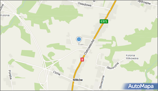 Miłków gmina Bodzechów, Kasztanowa, mapa Miłków gmina Bodzechów