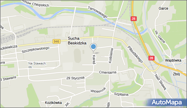 Sucha Beskidzka, Karaś Zofii, dr., mapa Sucha Beskidzka