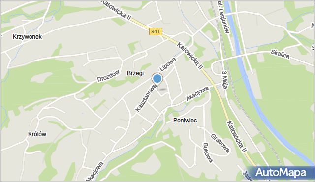 Ustroń powiat cieszyński, Kalinowa, mapa Ustroń powiat cieszyński