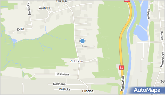 Wiślica gmina Skoczów, Kamienna, mapa Wiślica gmina Skoczów