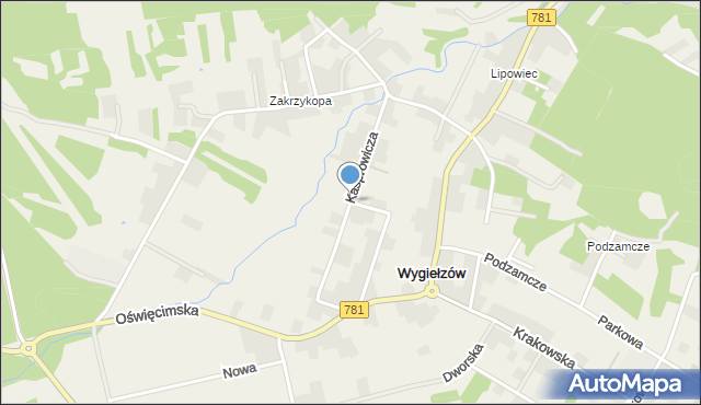 Wygiełzów gmina Babice, Kasprowicza Jana, mapa Wygiełzów gmina Babice