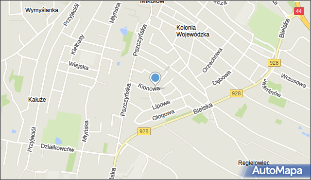 Mikołów, Klonowa, mapa Mikołów