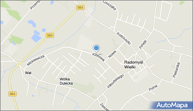 Radomyśl Wielki, Klonowa, mapa Radomyśl Wielki