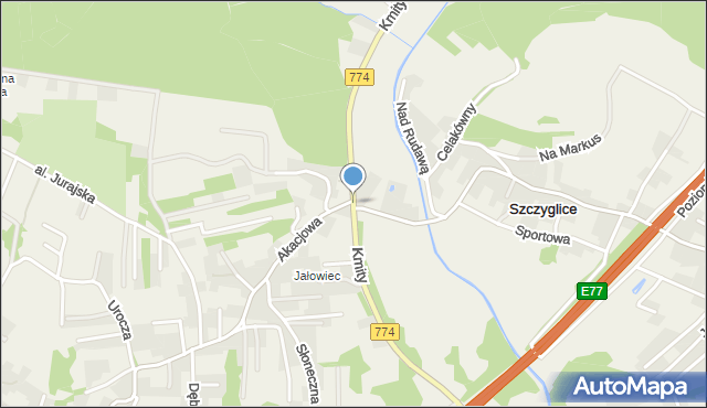 Szczyglice gmina Zabierzów, Kmity Stanisława, mapa Szczyglice gmina Zabierzów