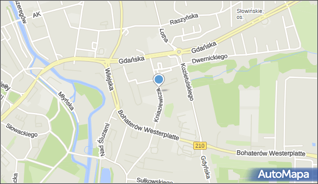 Słupsk, Kniaziewicza Karola, mapa Słupska