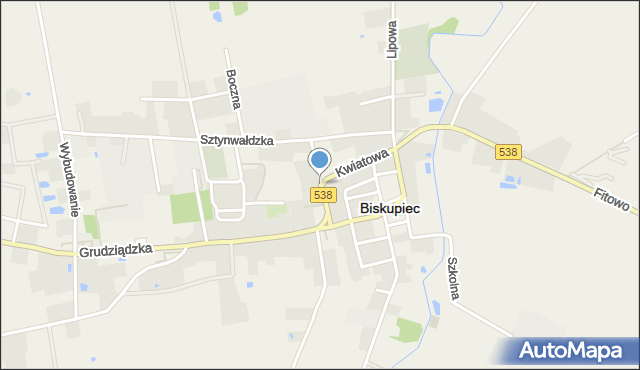 Biskupiec powiat nowomiejski, Kościuszki Tadeusza, gen., mapa Biskupiec powiat nowomiejski