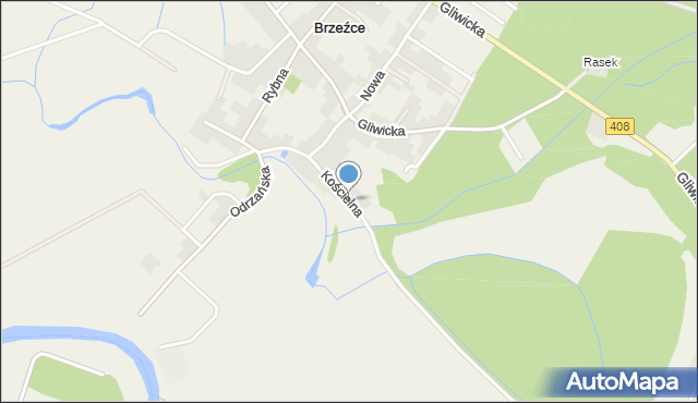 Brzeźce gmina Bierawa, Kościelna, mapa Brzeźce gmina Bierawa