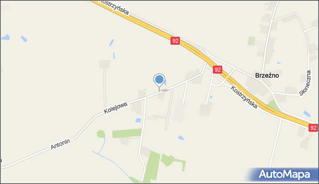 Brzeźno gmina Kostrzyn, Kolejowa, mapa Brzeźno gmina Kostrzyn