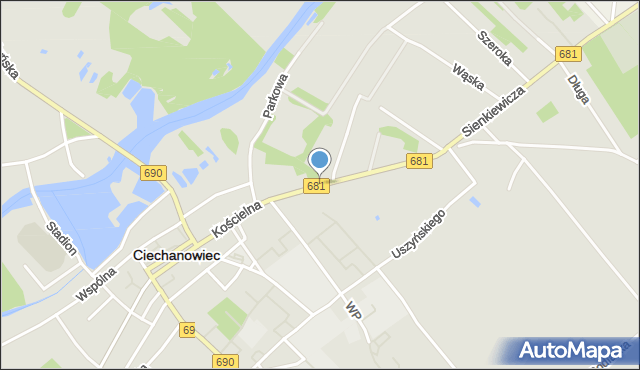 Ciechanowiec, Kościelna, mapa Ciechanowiec