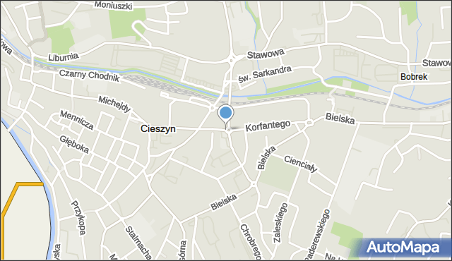 Cieszyn, Korfantego Wojciecha, mapa Cieszyna