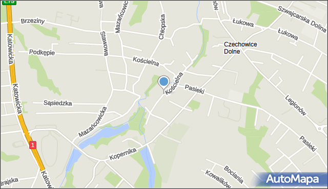 Czechowice-Dziedzice, Kościelna, mapa Czechowic-Dziedzic