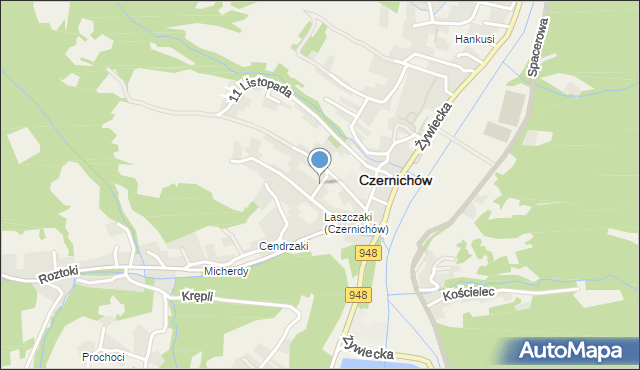 Czernichów powiat żywiecki, Kościelna, mapa Czernichów powiat żywiecki