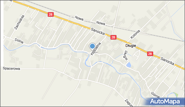 Długie gmina Zarszyn, Kościelna, mapa Długie gmina Zarszyn