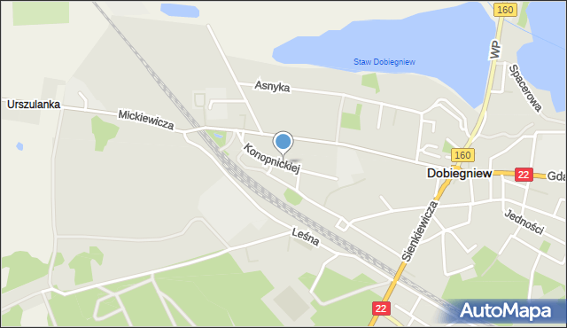 Dobiegniew powiat strzelecko-drezdenecki, Konopnickiej Marii, mapa Dobiegniew powiat strzelecko-drezdenecki