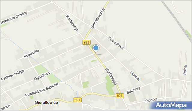 Gierałtowice powiat gliwicki, Korfantego Wojciecha, mapa Gierałtowice powiat gliwicki
