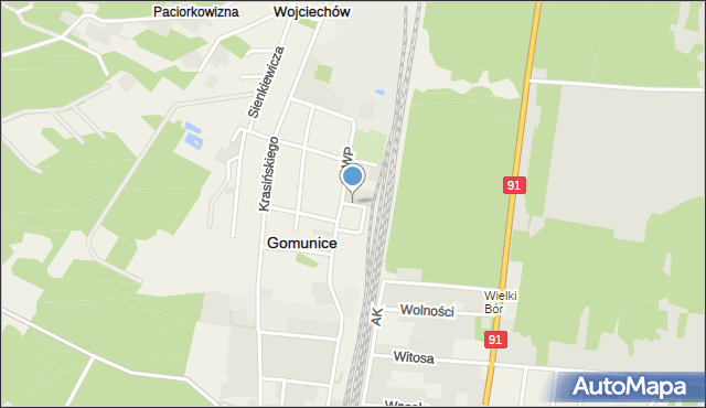 Gomunice, Kolejowa, mapa Gomunice