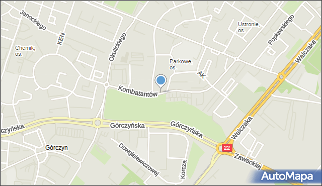 Gorzów Wielkopolski, Kombatantów, mapa Gorzów Wielkopolski