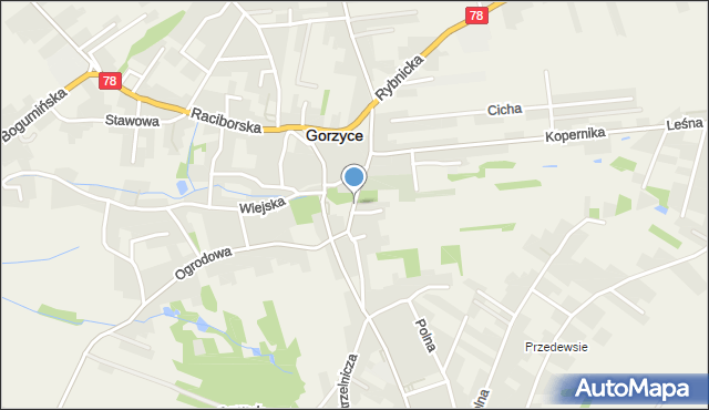 Gorzyce powiat wodzisławski, Kościelna, mapa Gorzyce powiat wodzisławski