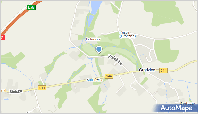 Grodziec gmina Jasienica, Kościelna, mapa Grodziec gmina Jasienica