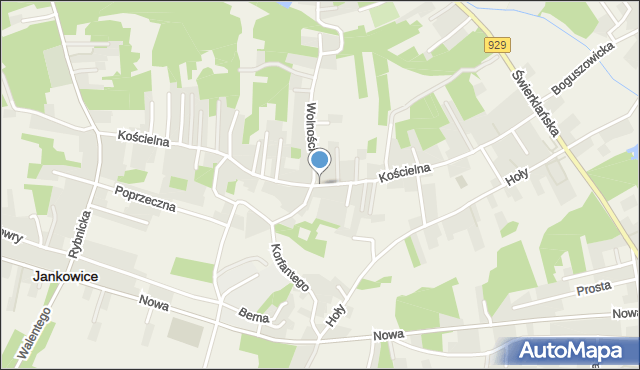 Jankowice gmina Świerklany, Kościelna, mapa Jankowice gmina Świerklany