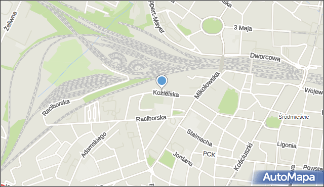 Katowice, Kozielska, mapa Katowic